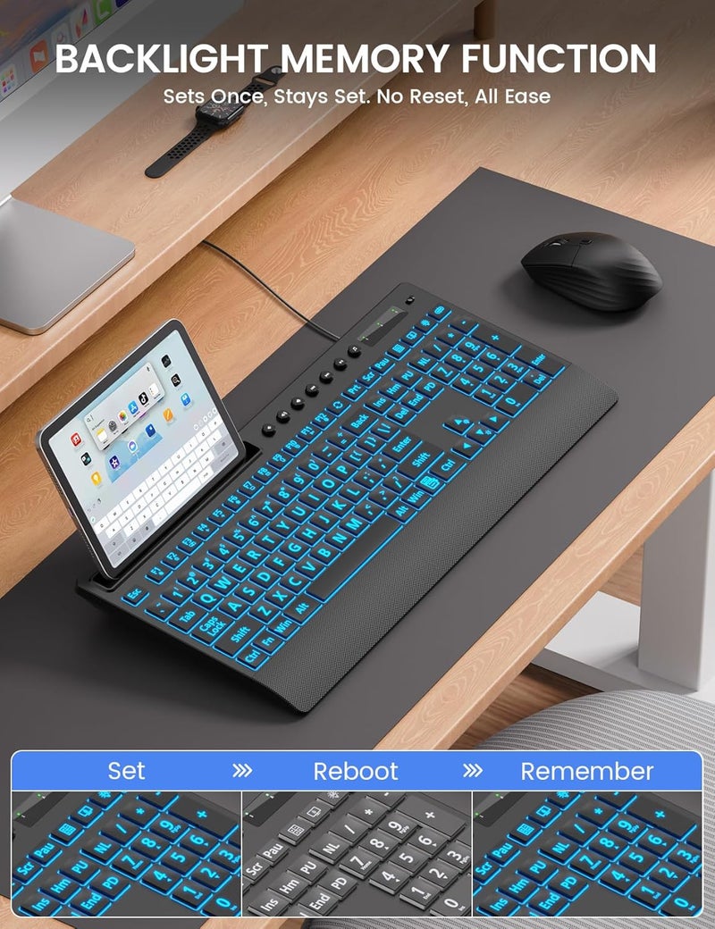SABLUTE Large Print Backlit Keyboard, USB Wired Computer Keyboard with Backlight Memory Function, Wrist Palm, 7-Color Lighted Office Home Keyboards,Light Up Keyboard for Windows Desktop, Laptop, PC - Image 3